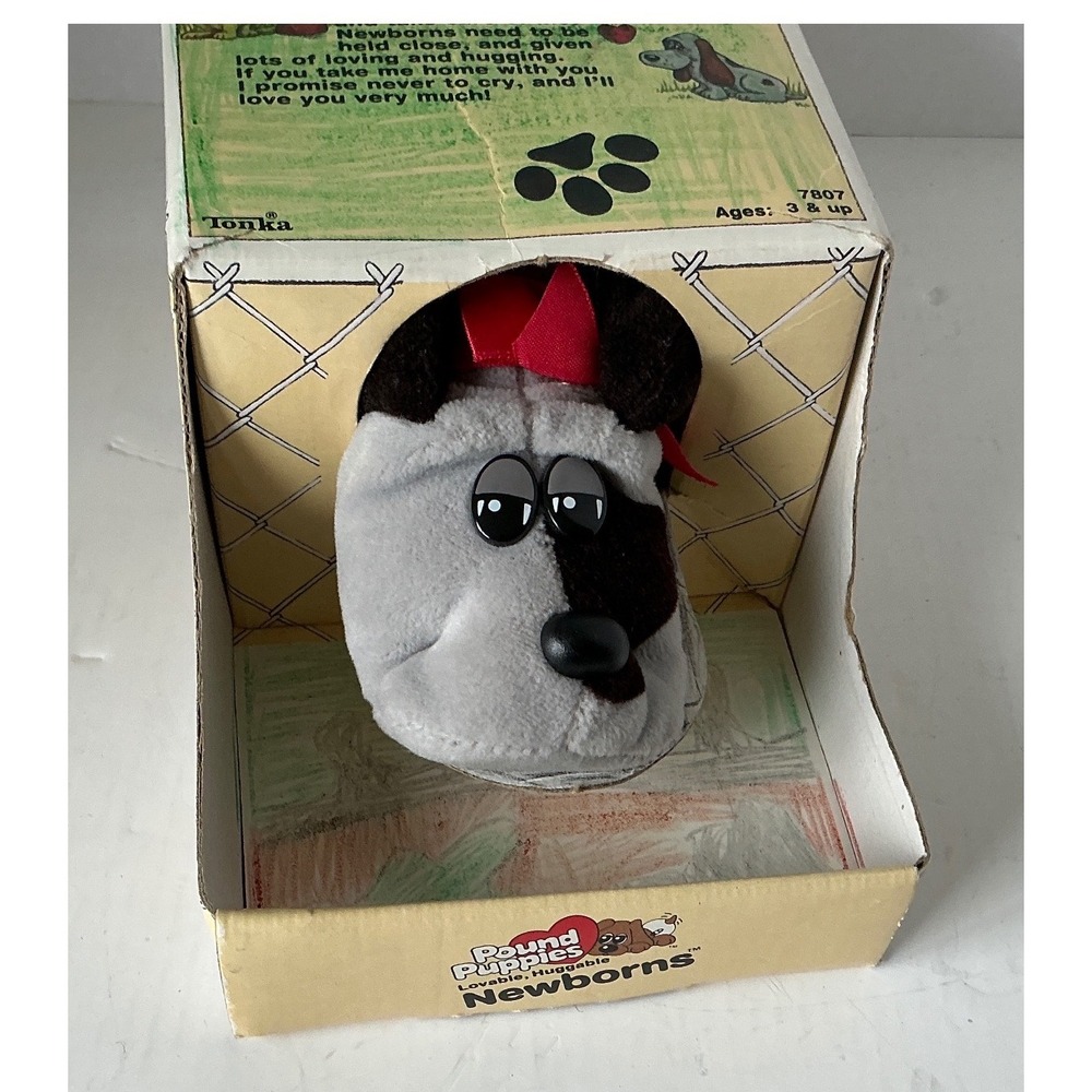 Tonka Vintage Pound Puppies Newborn Grey Brown Eye Patch Plush Toy 1980s 7807